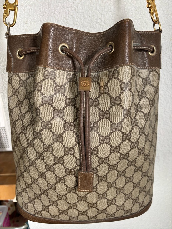 Gucci Handbags - Gucci Beige Brown GG Canvas Drawstring Shoulder Bag
